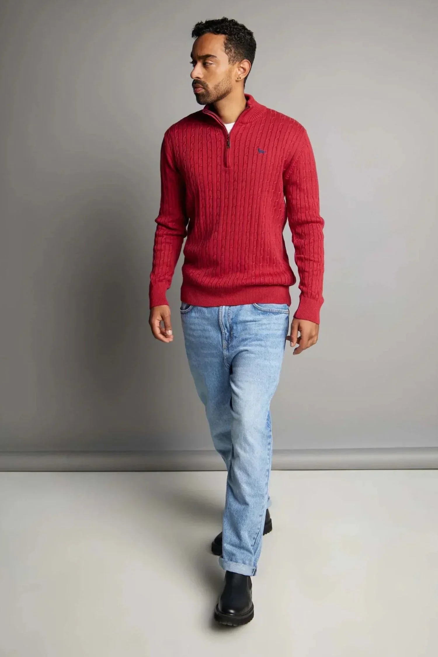 Suéter Palmira en algodón trenzado halfzip – Hombre